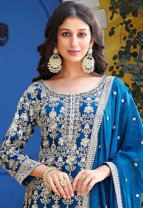 Embroidered Georgette Pakistani Suit in Blue