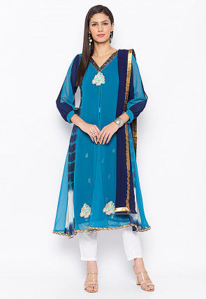 Embroidered Georgette Pakistani Suit in Blue