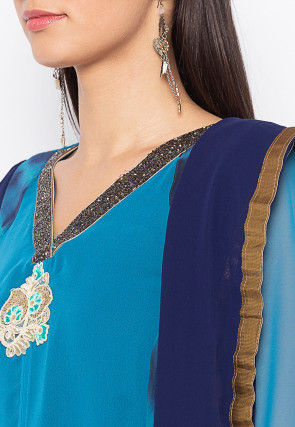 Embroidered Georgette Pakistani Suit in Blue
