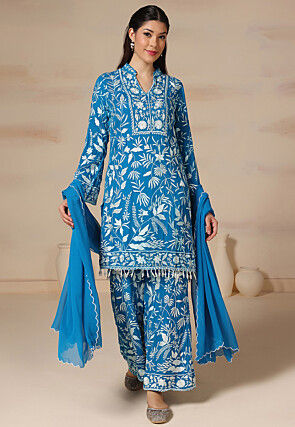 Embroidered Pure Georgette Pakistani Suit in Blue