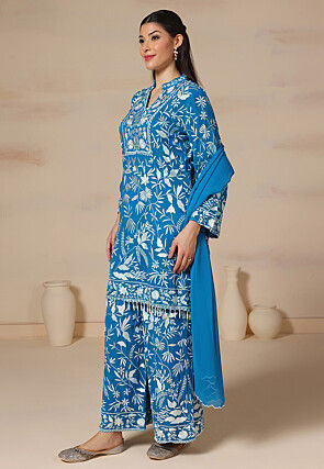 Embroidered Pure Georgette Pakistani Suit in Blue