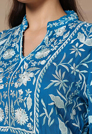 Embroidered Pure Georgette Pakistani Suit in Blue