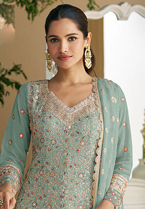 Embroidered Georgette Pakistani Suit in Blue