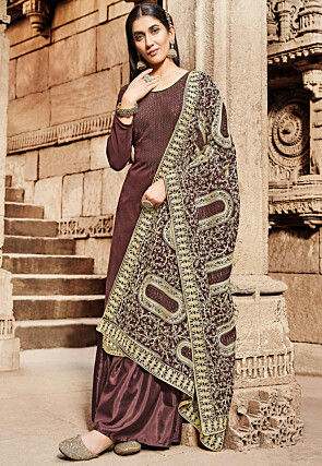Embroidered Georgette Pakistani Suit in Brown