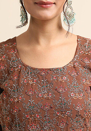Embroidered Georgette Pakistani Suit in Brown