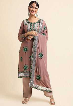Embroidered Georgette Pakistani Suit in Brown
