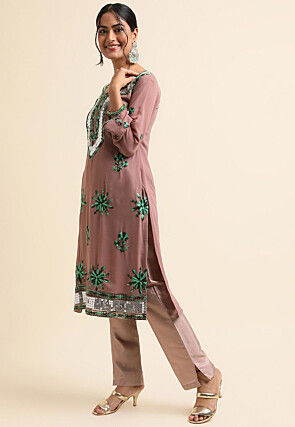 Embroidered Georgette Pakistani Suit in Brown