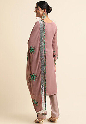 Embroidered Georgette Pakistani Suit in Brown