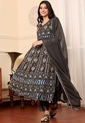 Embroidered Georgette Pakistani Suit in Brown