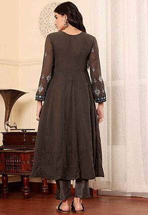 Embroidered Georgette Pakistani Suit in Brown