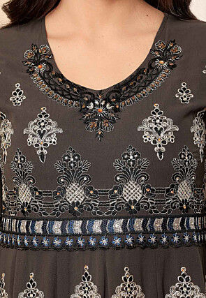 Embroidered Georgette Pakistani Suit in Brown