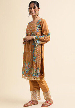 Embroidered Georgette Pakistani Suit in Brown