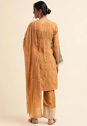 Embroidered Georgette Pakistani Suit in Brown