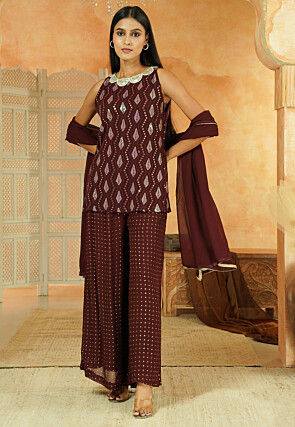 Embroidered Georgette Pakistani Suit in Brown