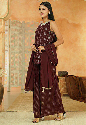 Embroidered Georgette Pakistani Suit in Brown