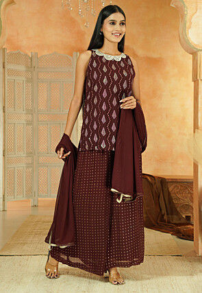 Embroidered Georgette Pakistani Suit in Brown