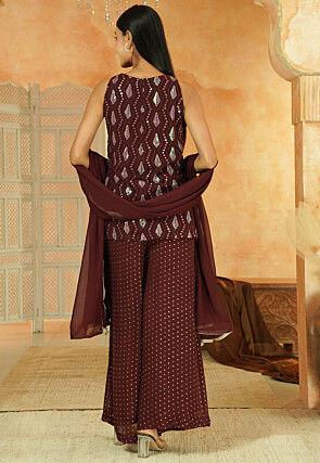 Embroidered Georgette Pakistani Suit in Brown
