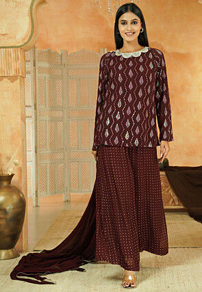Embroidered Georgette Pakistani Suit in Brown