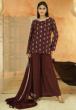 Embroidered Georgette Pakistani Suit in Brown