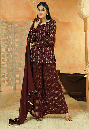 Embroidered Georgette Pakistani Suit in Brown