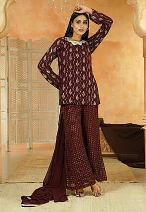 Embroidered Georgette Pakistani Suit in Brown