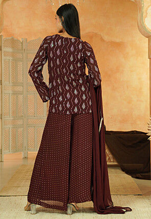 Embroidered Georgette Pakistani Suit in Brown