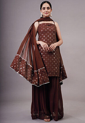 Embroidered Georgette Pakistani Suit in Brown