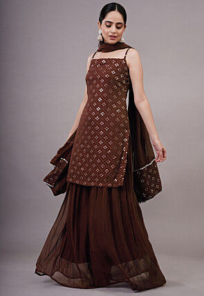 Embroidered Georgette Pakistani Suit in Brown