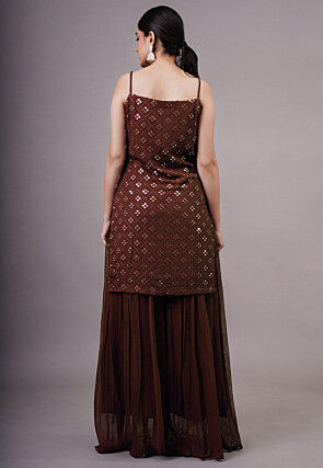 Embroidered Georgette Pakistani Suit in Brown