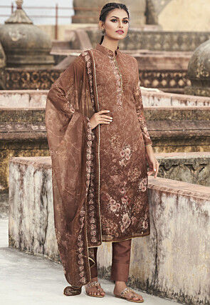 Embroidered Georgette Pakistani Suit in Brown