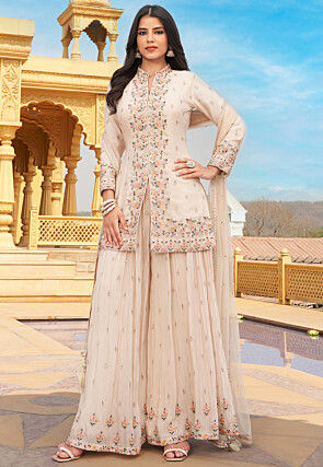 Embroidered Georgette Pakistani Suit in Cream
