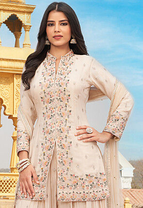 Embroidered Georgette Pakistani Suit in Cream
