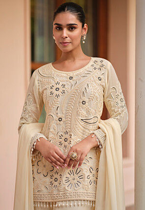 Embroidered Georgette Pakistani Suit in Cream