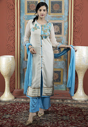 Embroidered Georgette Pakistani Suit in Cream