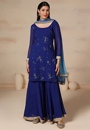 Embroidered Pure Georgette Pakistani Suit in Dark Blue