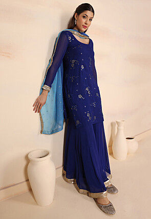Embroidered Pure Georgette Pakistani Suit in Dark Blue