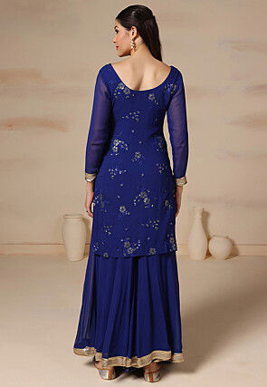 Embroidered Pure Georgette Pakistani Suit in Dark Blue