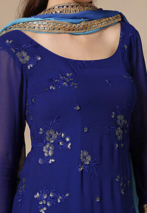 Embroidered Pure Georgette Pakistani Suit in Dark Blue