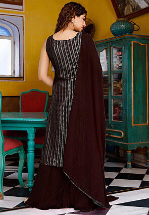 Embroidered Georgette Pakistani Suit in Dark Wine