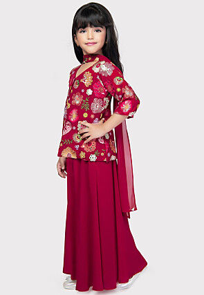 Embroidered Georgette Pakistani Suit in Dark Fuchsia