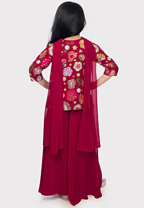 Embroidered Georgette Pakistani Suit in Dark Fuchsia