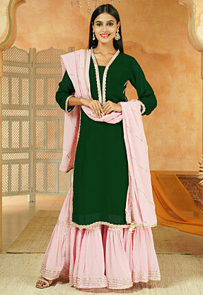 Embroidered Georgette Pakistani Suit in Dark Green