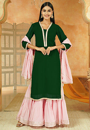 Embroidered Georgette Pakistani Suit in Dark Green