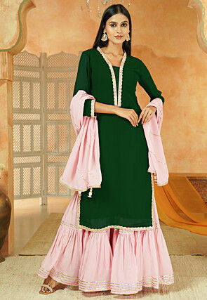 Embroidered Georgette Pakistani Suit in Dark Green