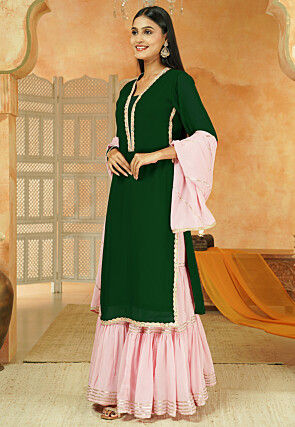 Embroidered Georgette Pakistani Suit in Dark Green