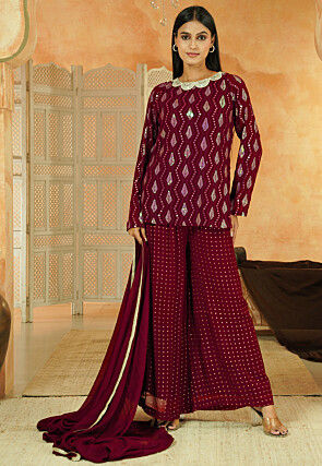 Embroidered Georgette Pakistani Suit in Dark Magenta