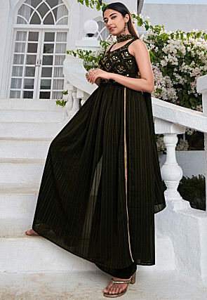 Embroidered Georgette Pakistani Suit in Dark Olive Green