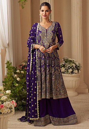 Embroidered Georgette Pakistani Suit in Dark Purple