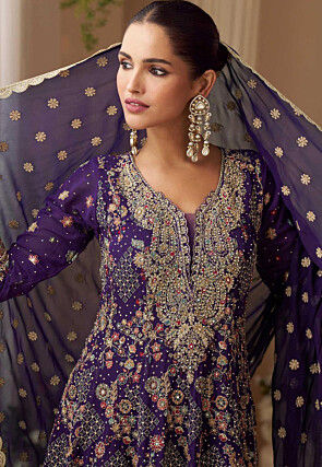 Embroidered Georgette Pakistani Suit in Dark Purple