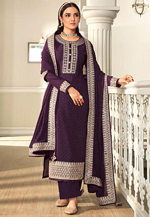 Embroidered Georgette Pakistani Suit in Dark Purple